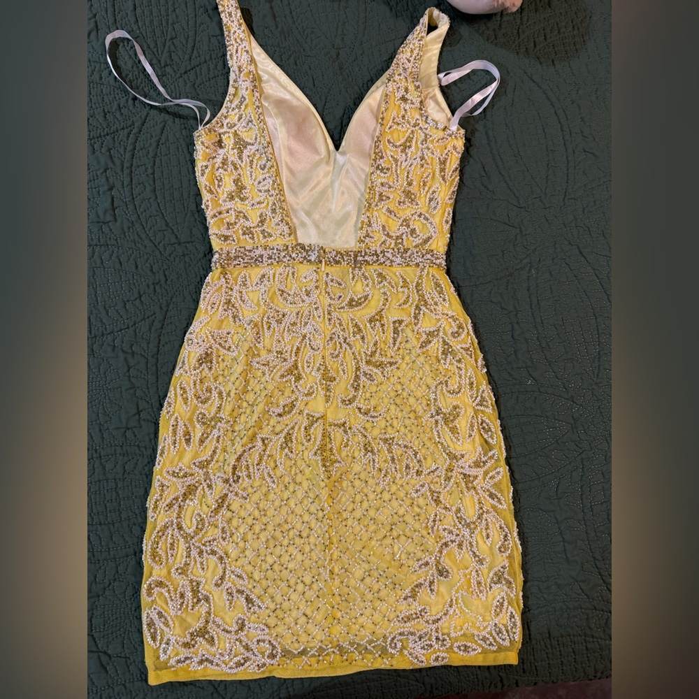 Primavera Couture Yellow Beaded Prom Dress - Picture 4 of 5